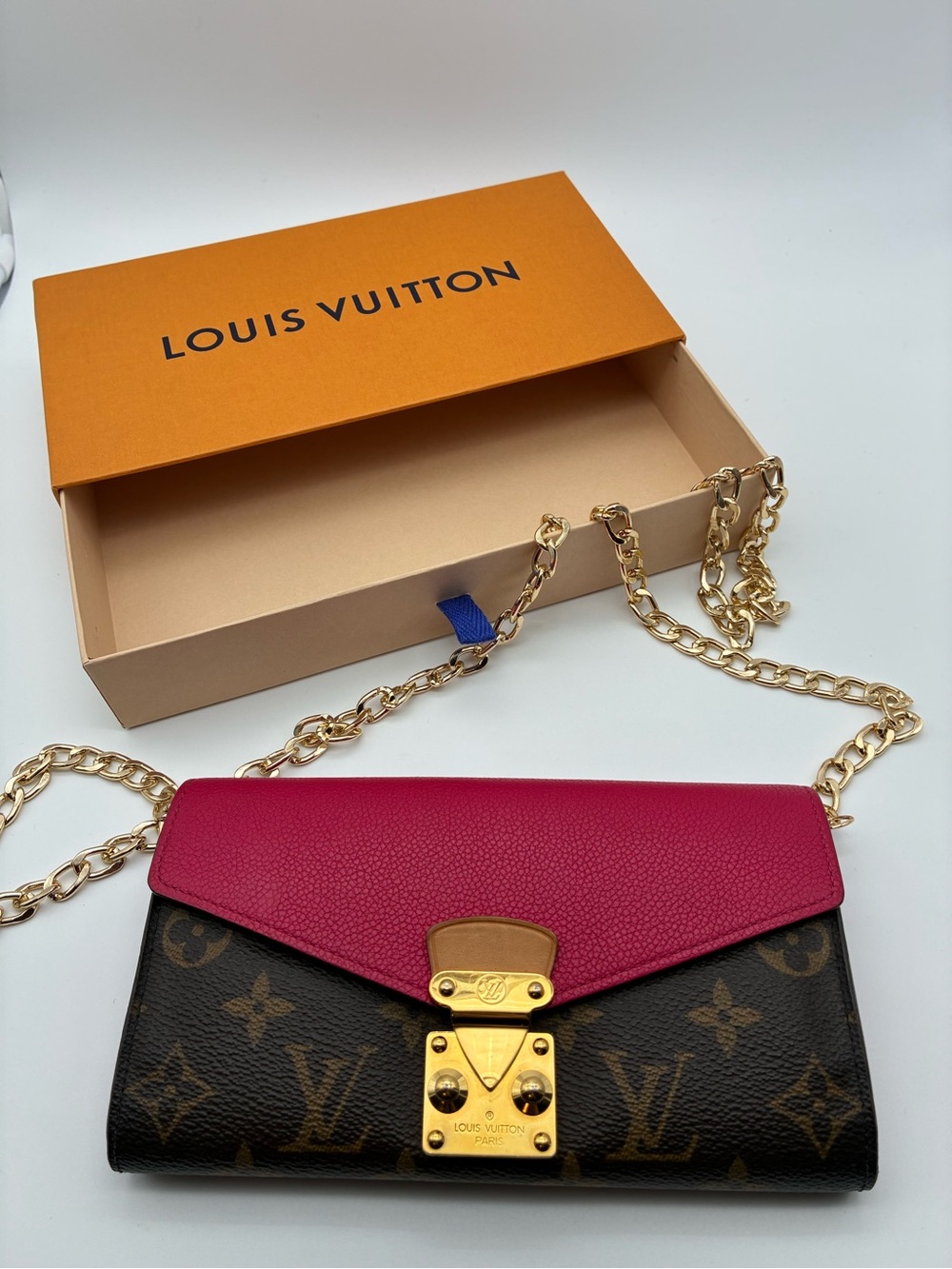 Louis Vuitton Pallas Two-Tone Monogram Wallet in Fuchsia and Brown with box